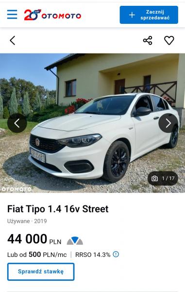 Ogłoszenia kupię sprzedam Fiat Tipo benzyna 2019 r 69 000 km